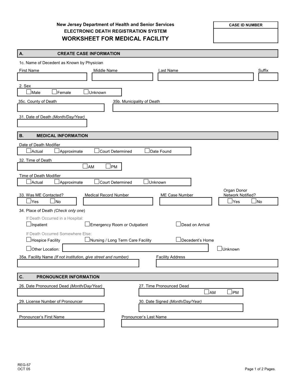 REG-57, EDRS Worksheet, Medical Facility