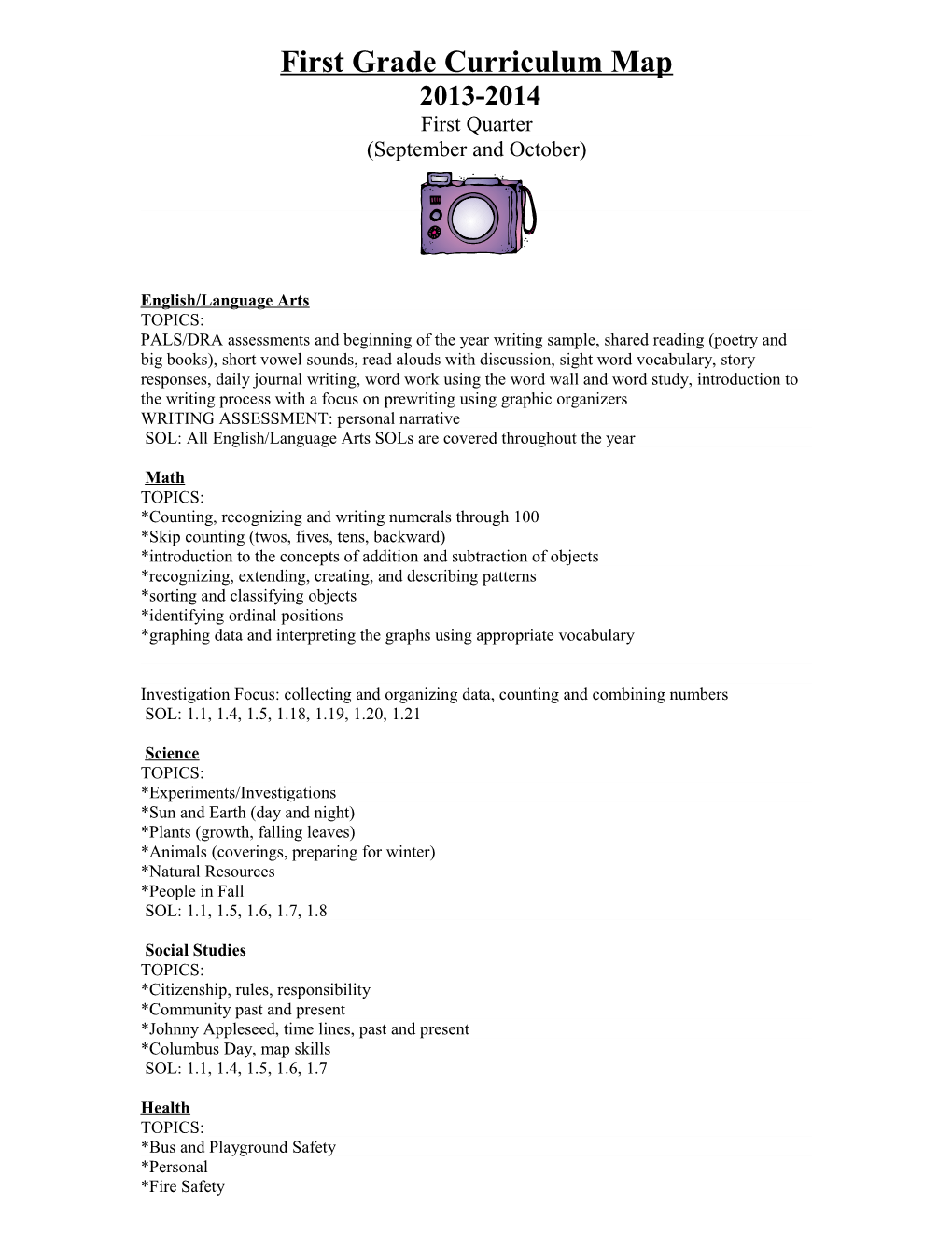 First Grade Curriculum Map