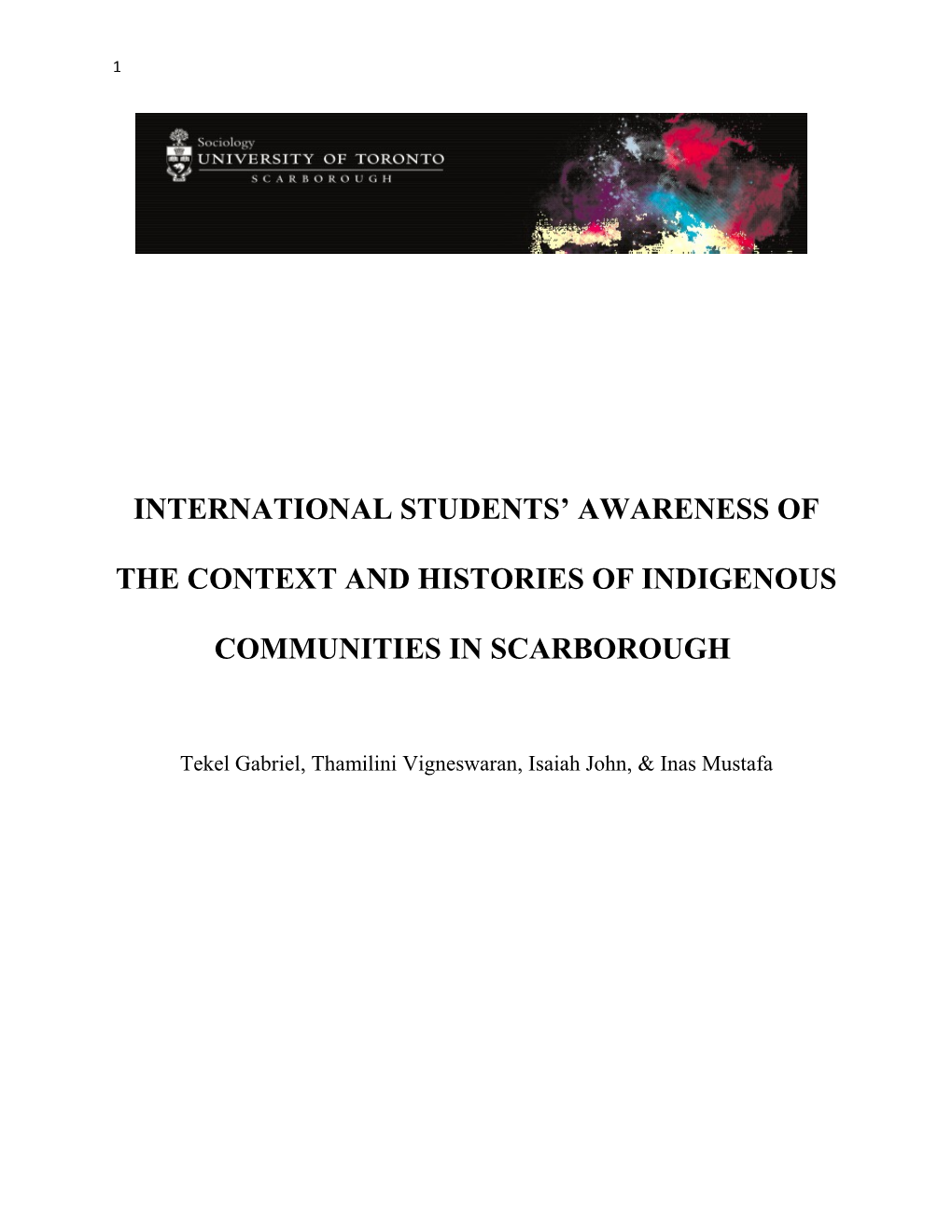 International Students Awareness of the Context and Histories of Indigenous Communities