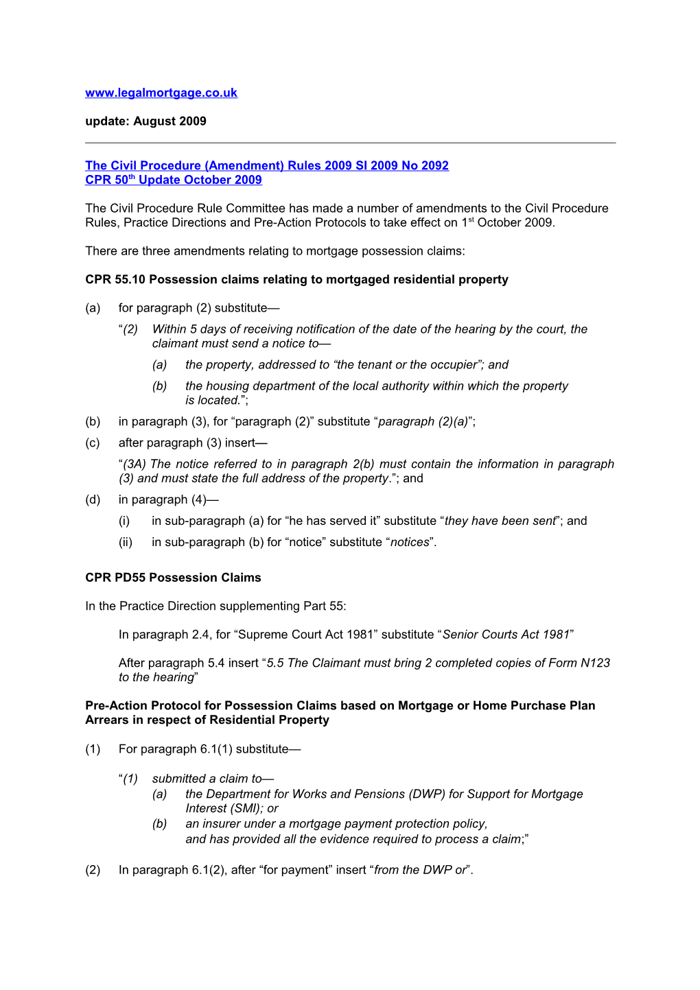 The Civil Procedure (Amendment) Rules 2009 SI 2009 No 2092