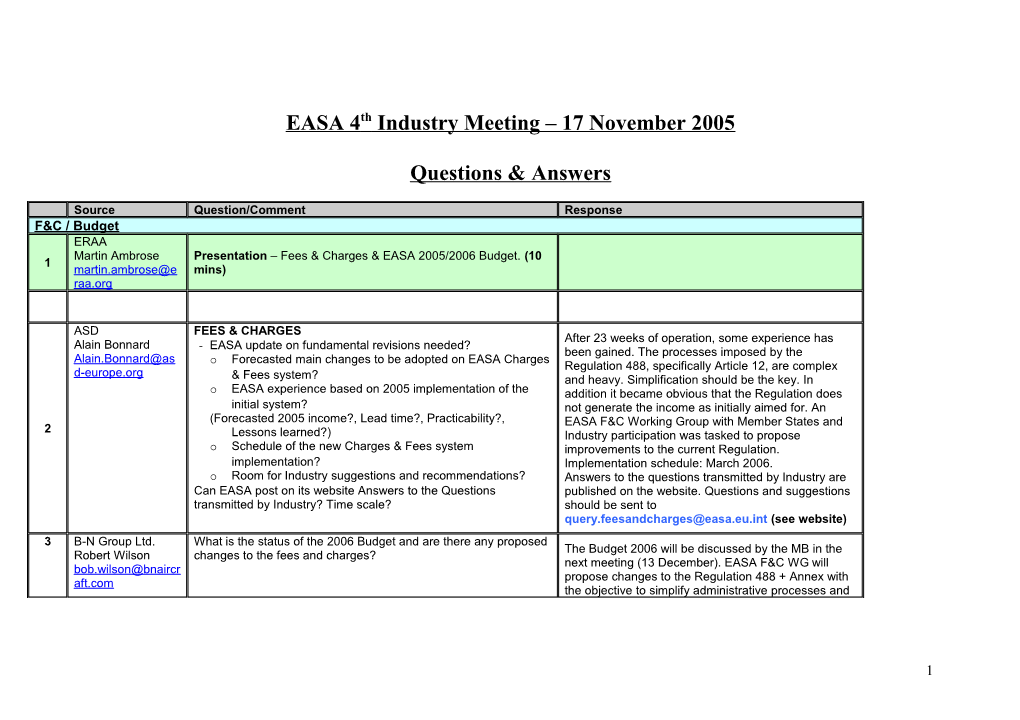 EASA 4Th Industry Meeting 17 November 2005