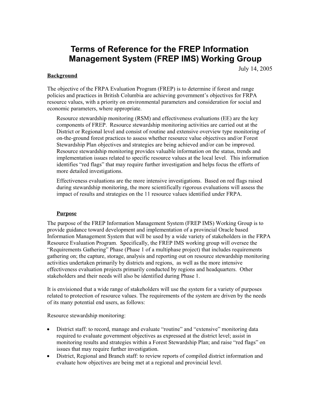 Terms of Reference for Resource Stewardship Monitoring Committee