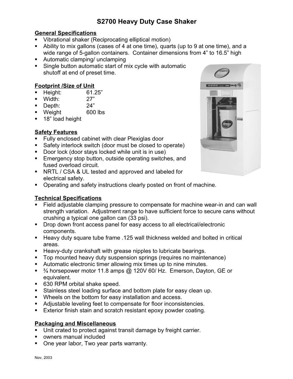 Case Shaker Specification