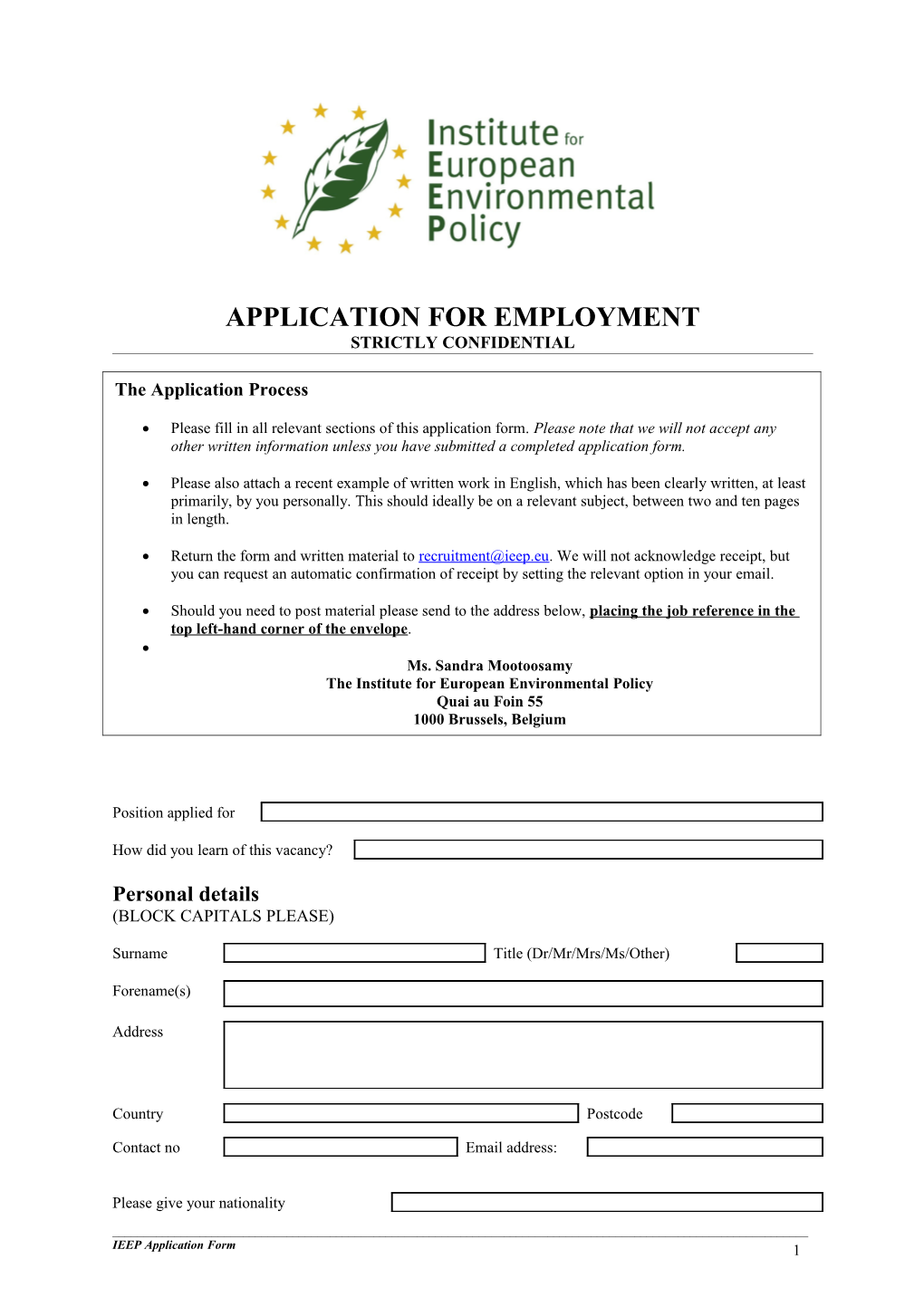 Application for Employment s91