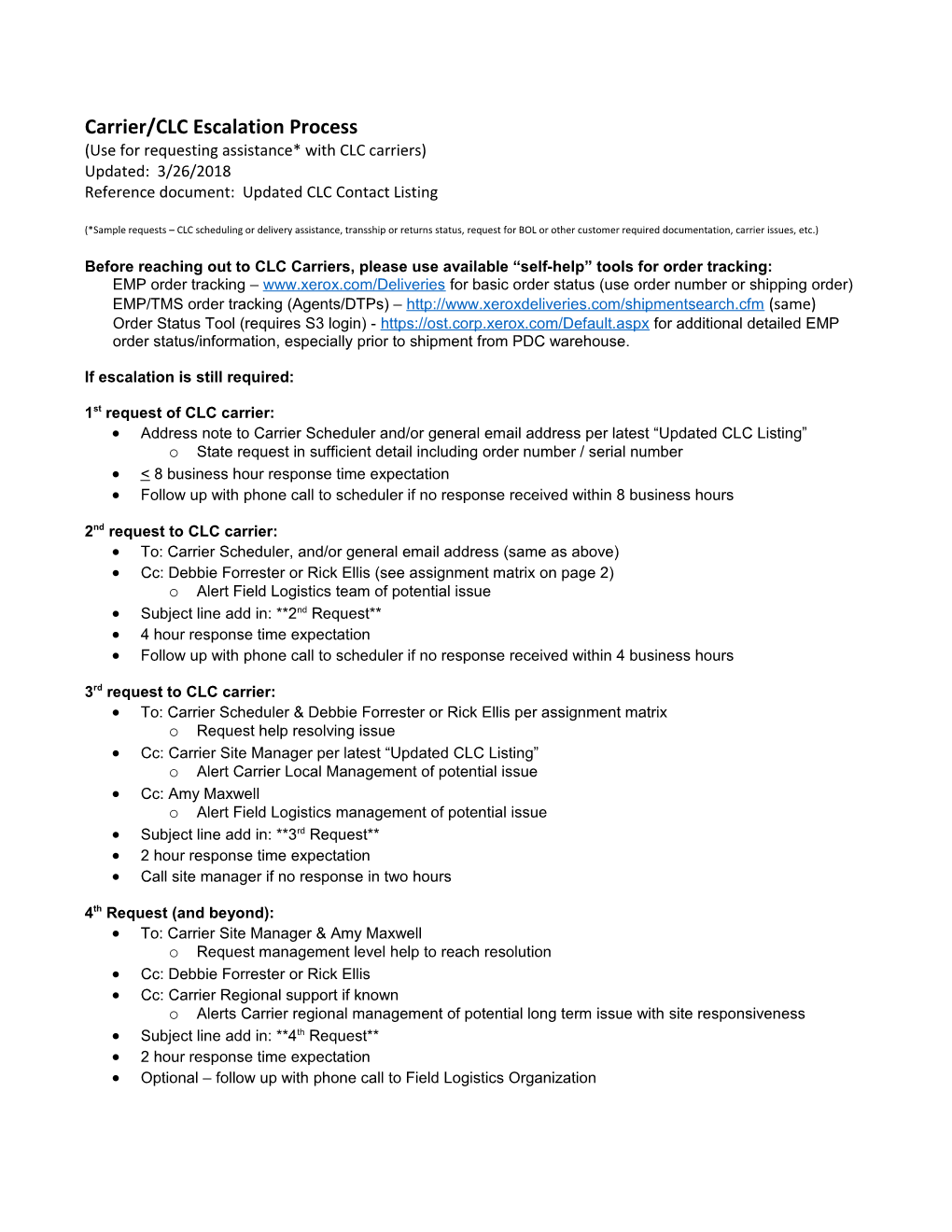 Carrier/CLC Escalation Process