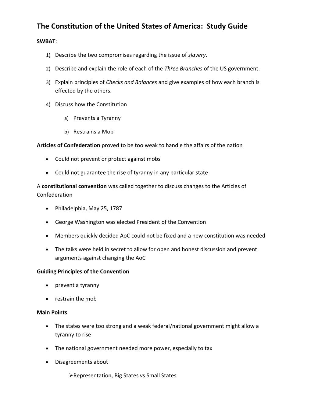 The Constitution of the United States of America: Study Guide