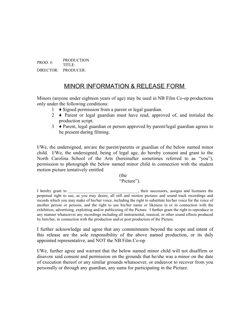MINOR INFORMATION & RELEASE FORM Page 2