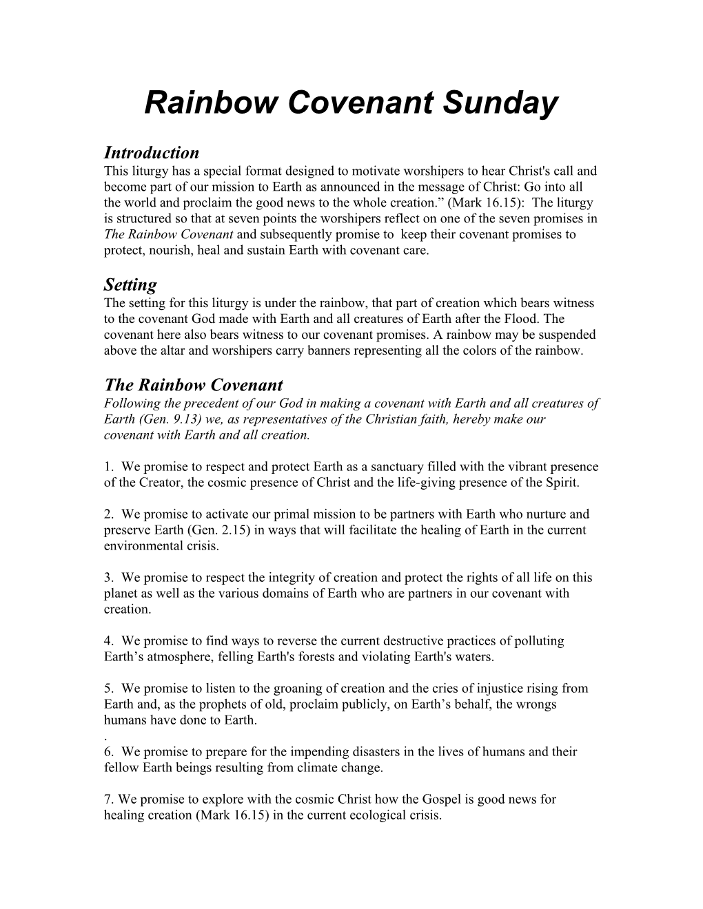 Rainbow Covenant Sunday