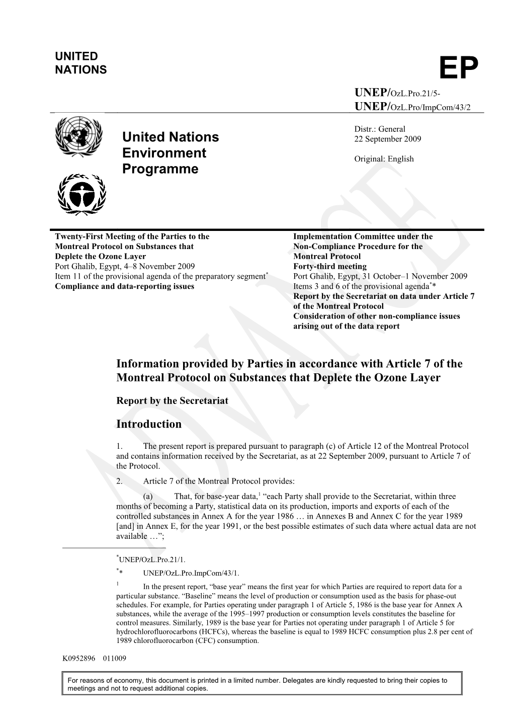 Status of Information Provided by Parties in Accordance with Article 7 of the Montreal