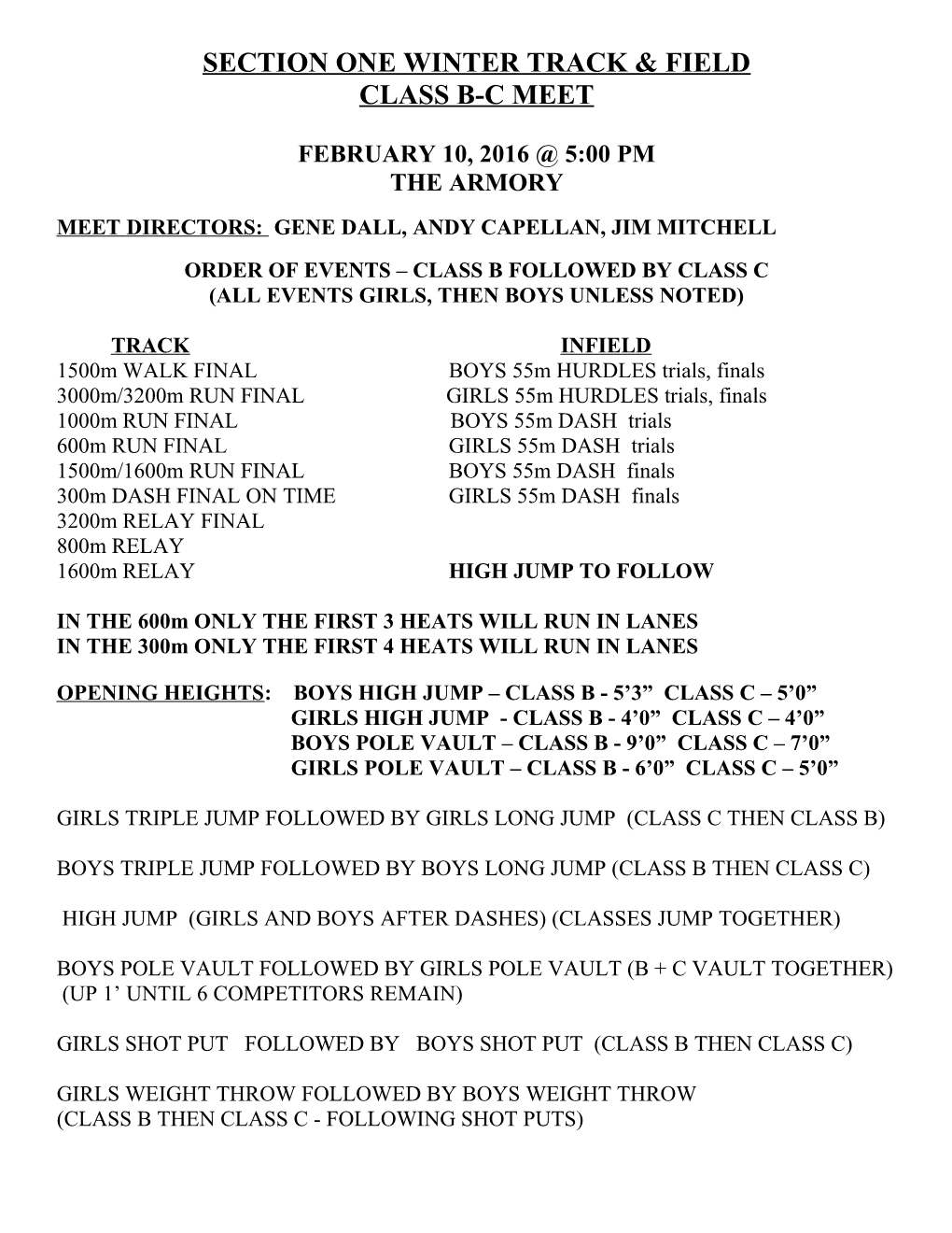 Section One Winter Track & Field