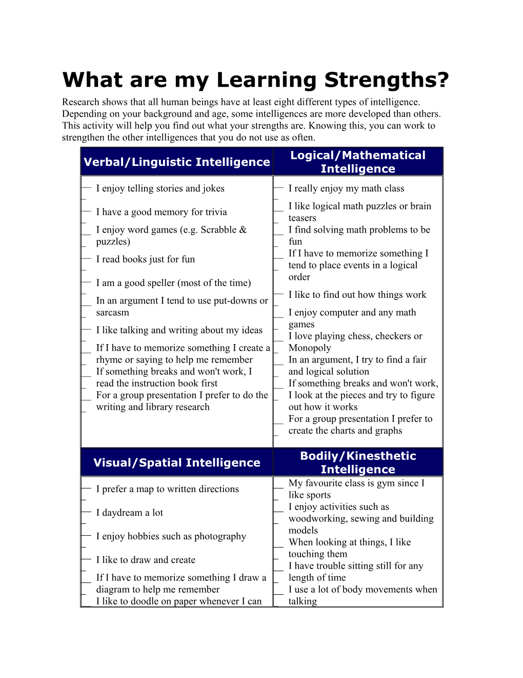 What Are My Learning Strengths?