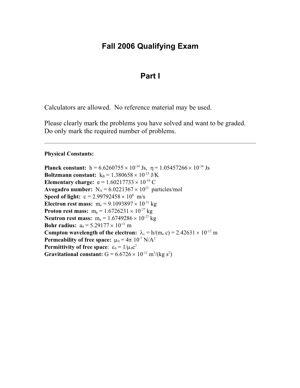Fall 2005 Qualifying Exam