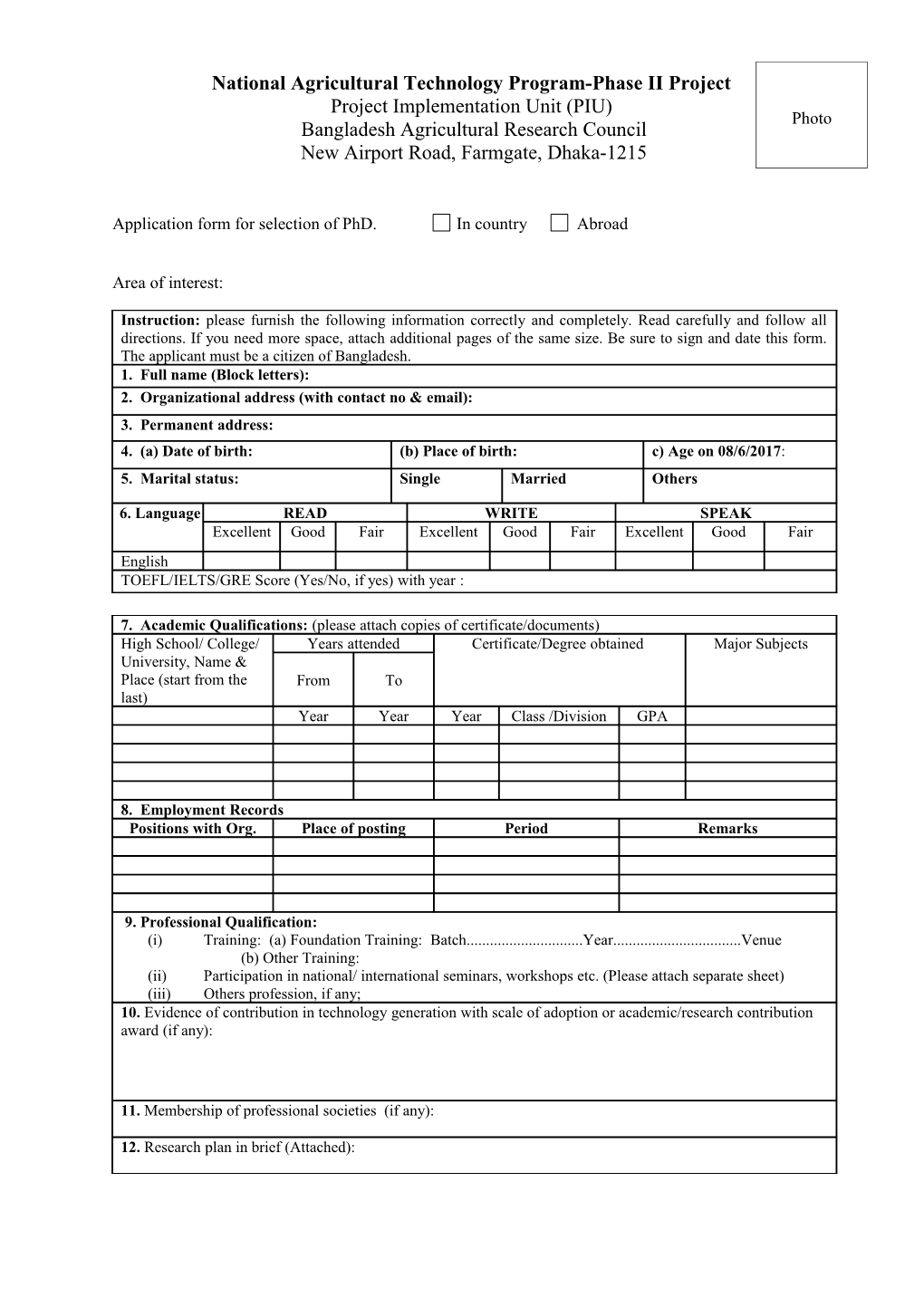 National Agricultural Technology Program-Phase II Project