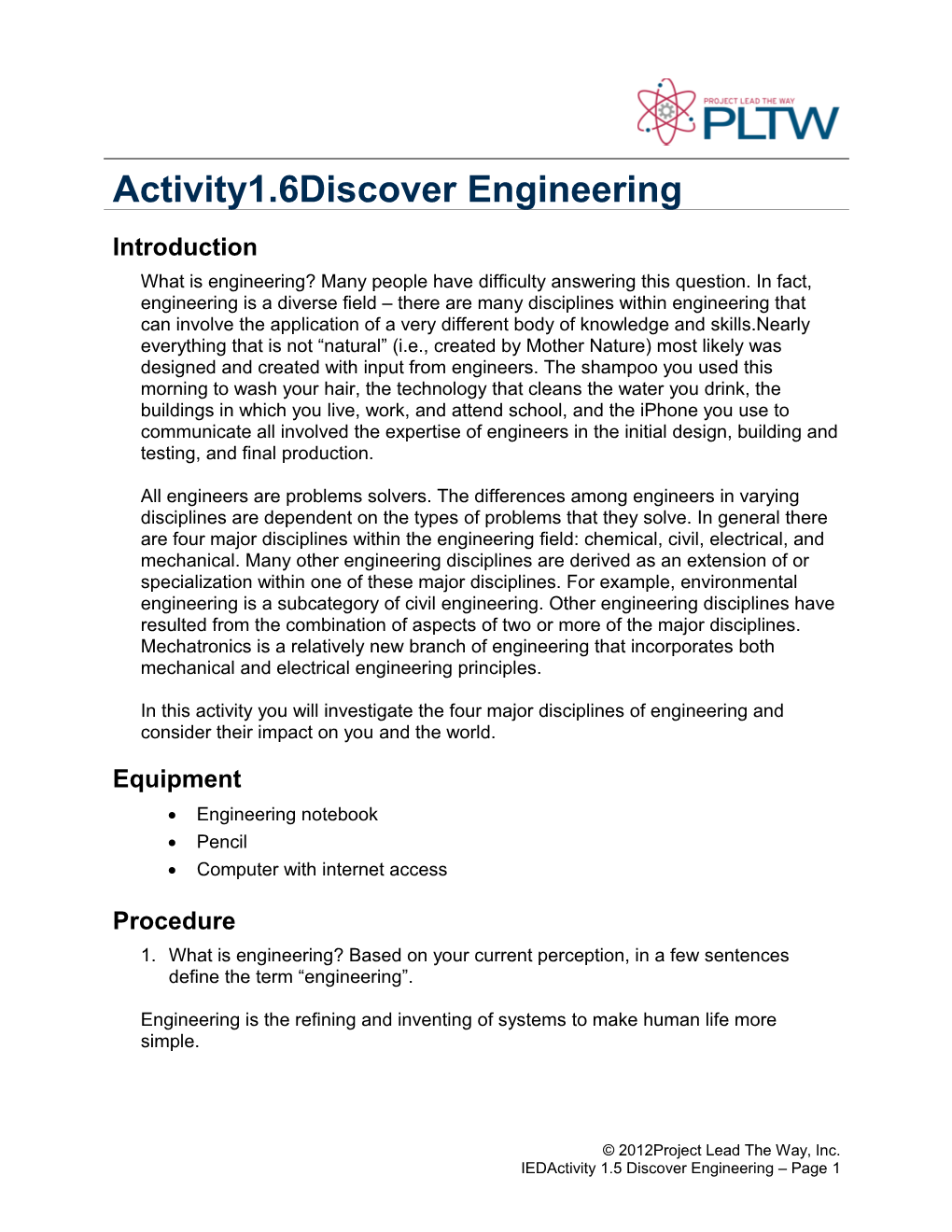Activity 1.5 Discover Engineering