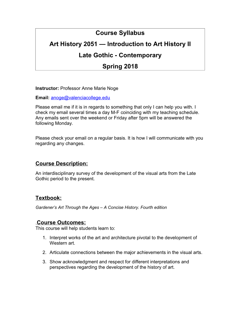 Art History 2051 Introduction to Art History II