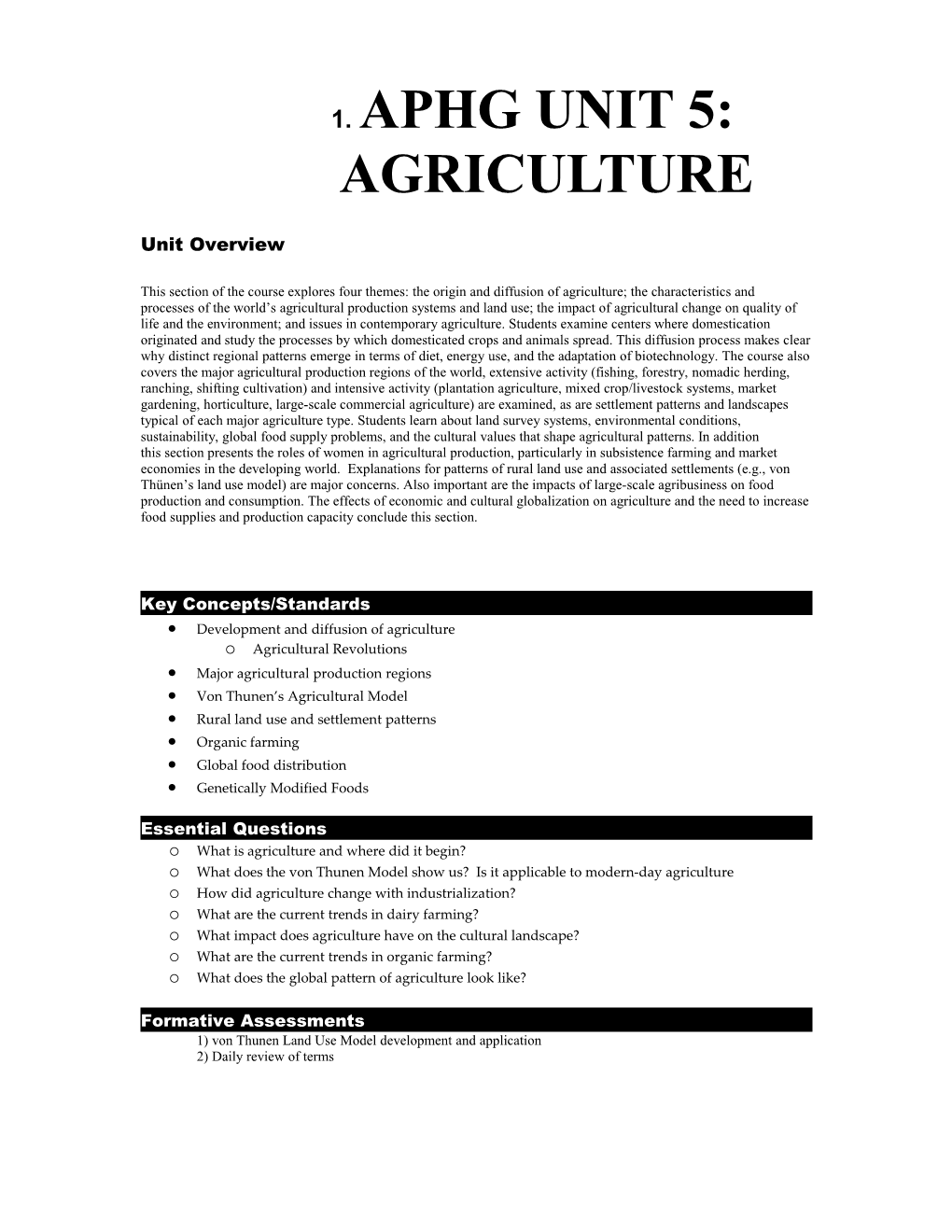 Aphg Unit 5: Agriculture