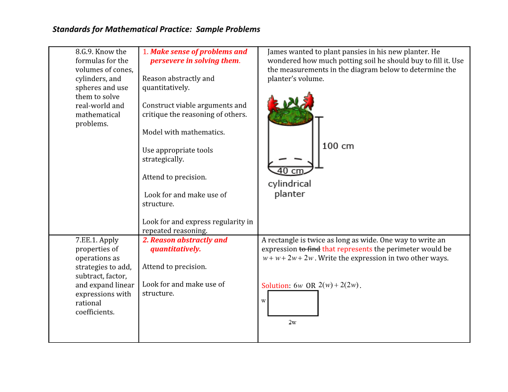 Standards for Mathematical Practice: Sample Problems