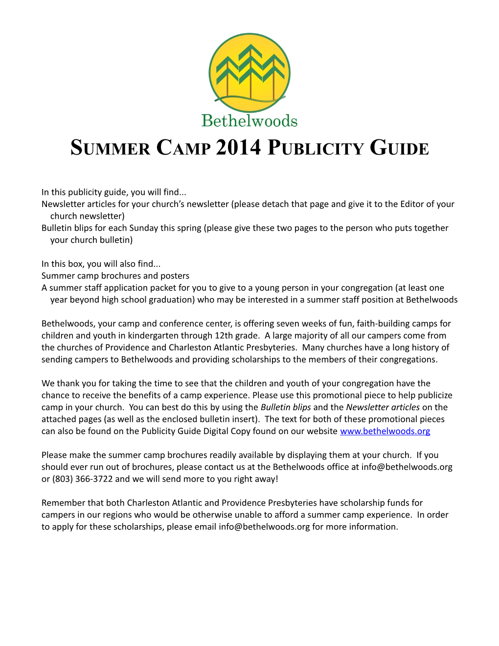 Summer Camp 2014 Publicity Guide