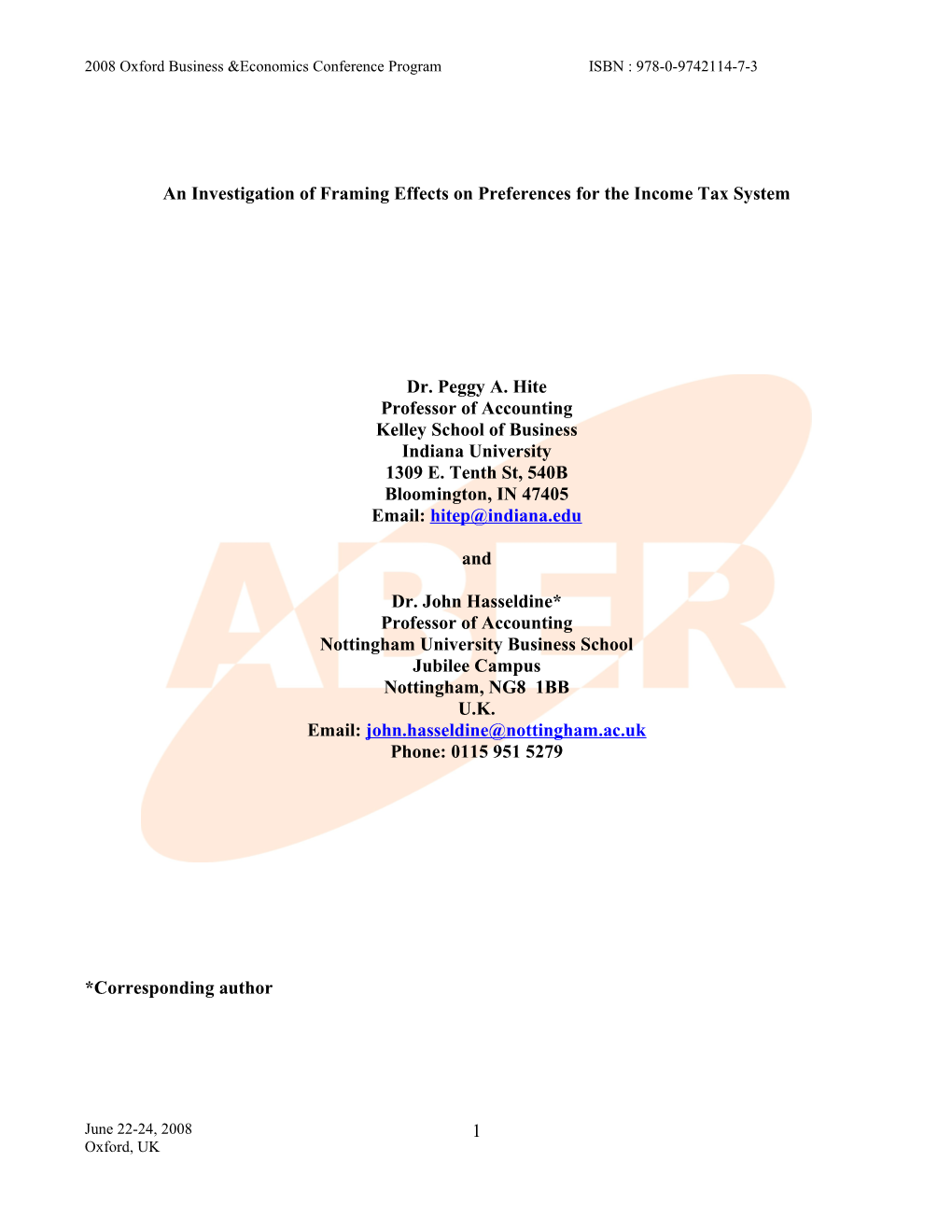 An Investigation of Framing Effects on Preferences for the Income Tax System