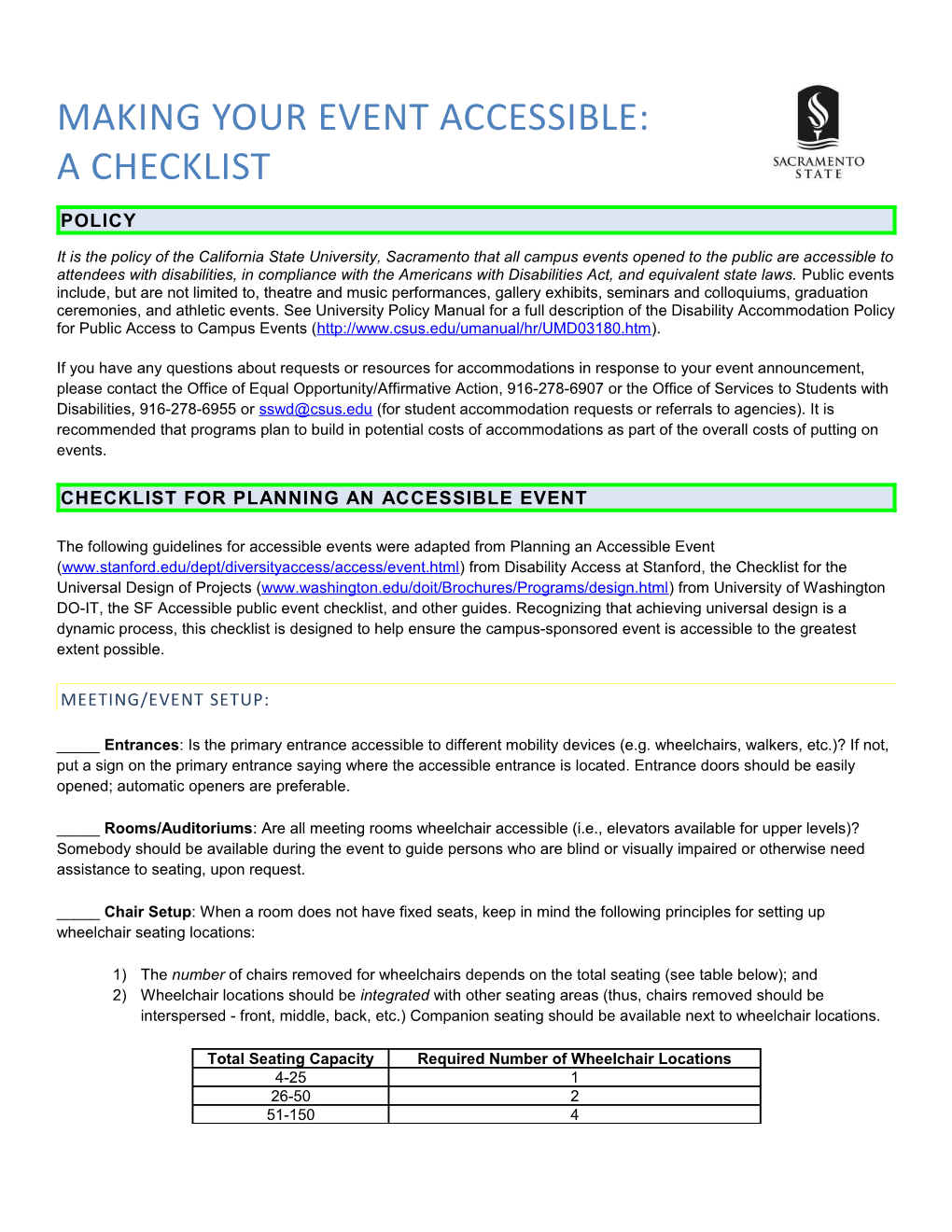 Checklist for Planning an Accessible Event