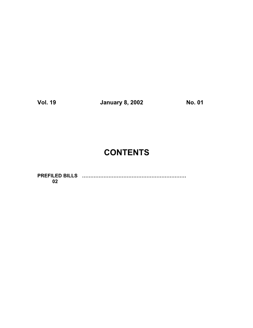 Legislative Update - Vol. 19 No. 01 January 8, 2002 - South Carolina Legislature Online