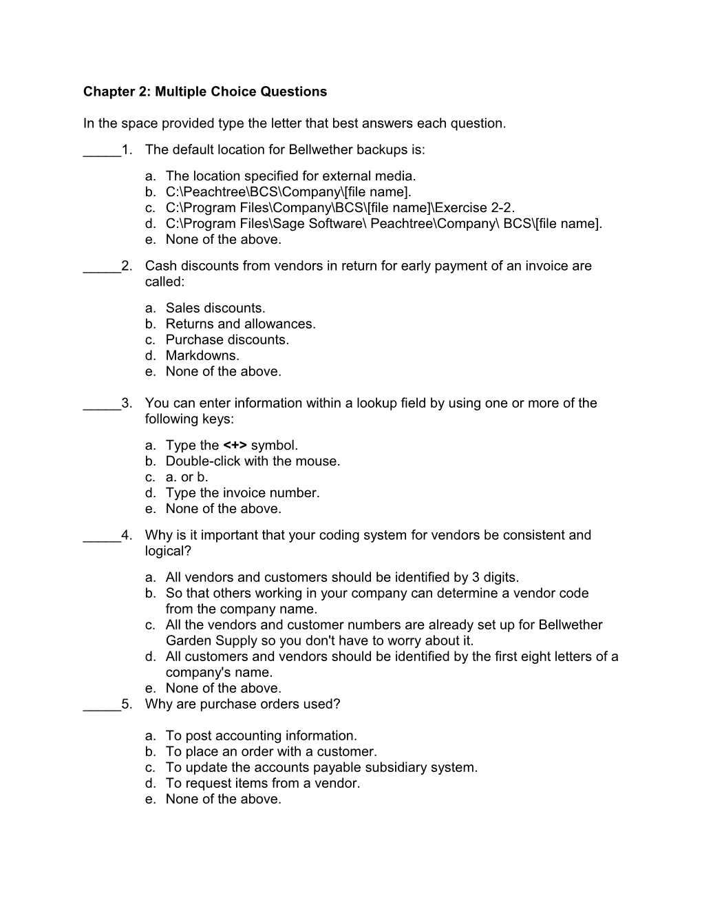 Chapter 2: Multiple Choice Questions