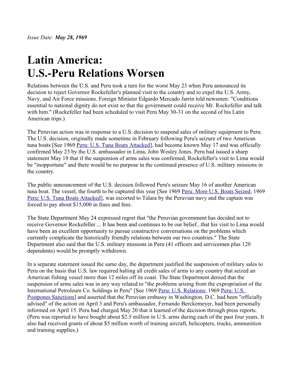 Latin America:U.S.-Peru Relations Worsen