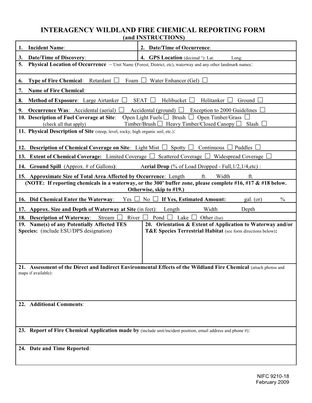 Interagency Wildland Fire Chemical Reporting Form