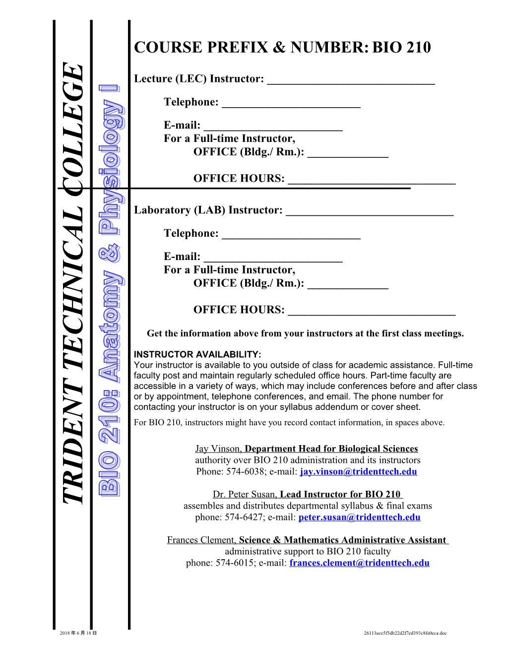 BIO 210 Course Syllabus Page 8