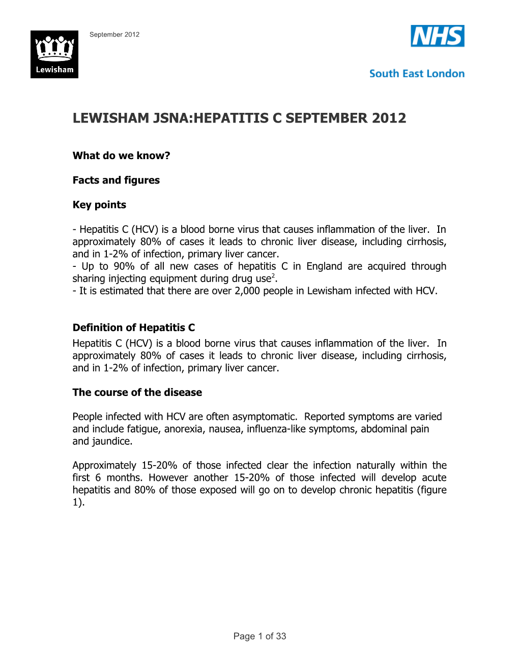 Lewisham Jsna:Hepatitis C September 2012