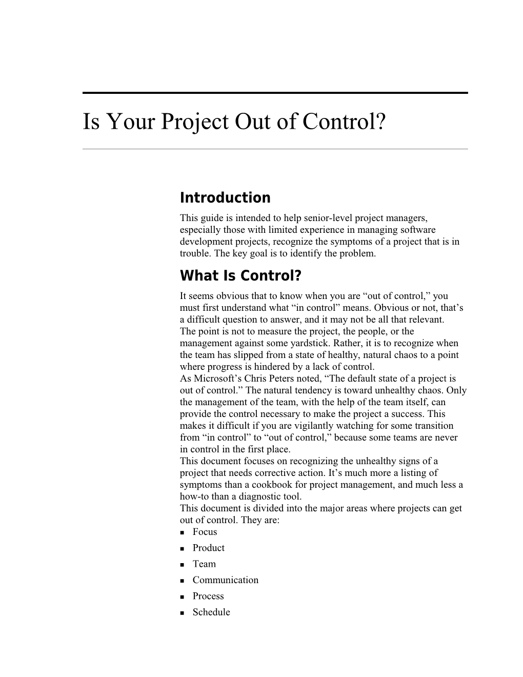 Is Your Project out of Control?