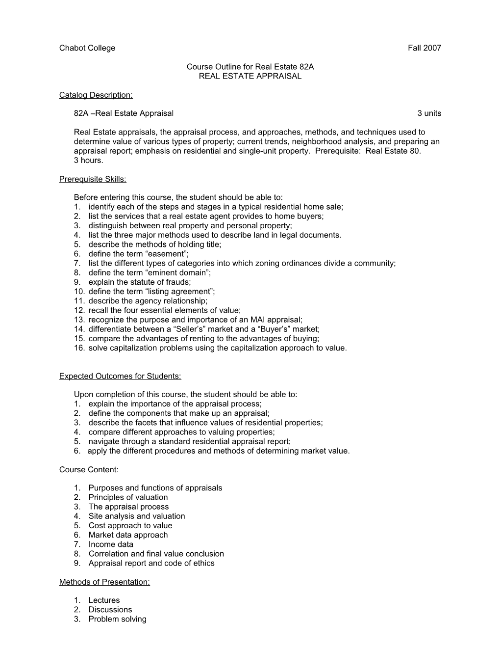 Course Outline for Real Estate 82A, Page 2