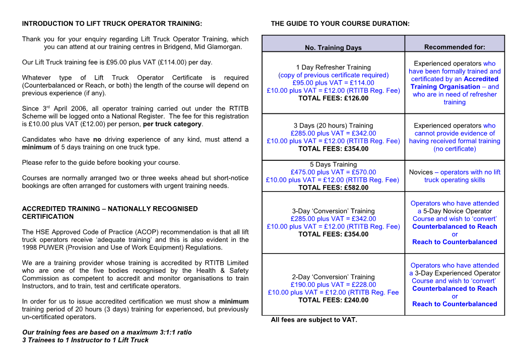 Introduction to Lift Truck Operator Training