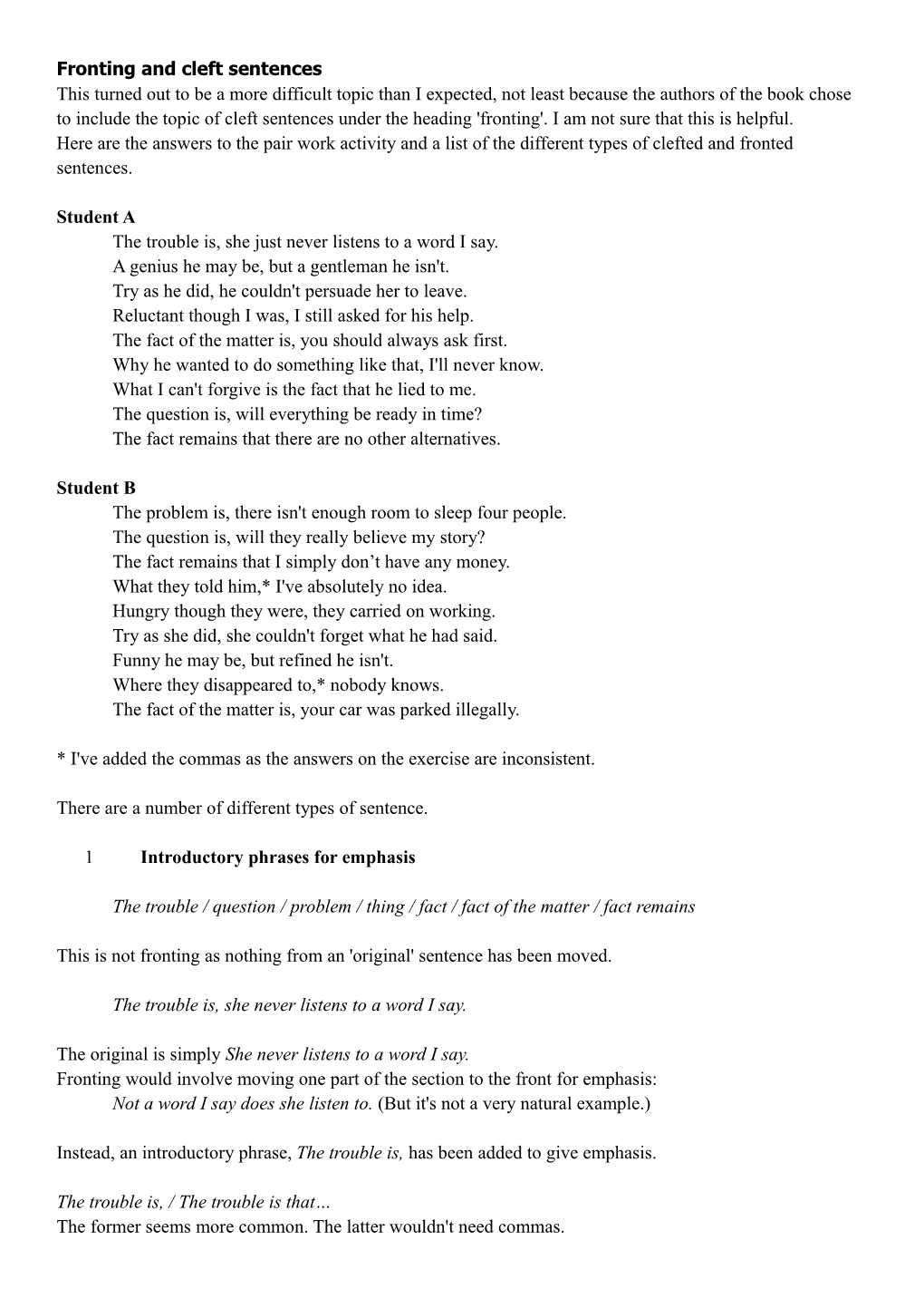 Fronting and Cleft Sentences