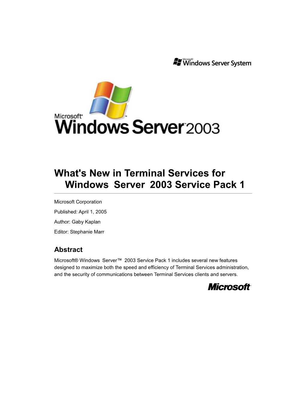 What's New in Terminal Services for Windowsserver2003 Service Pack 1