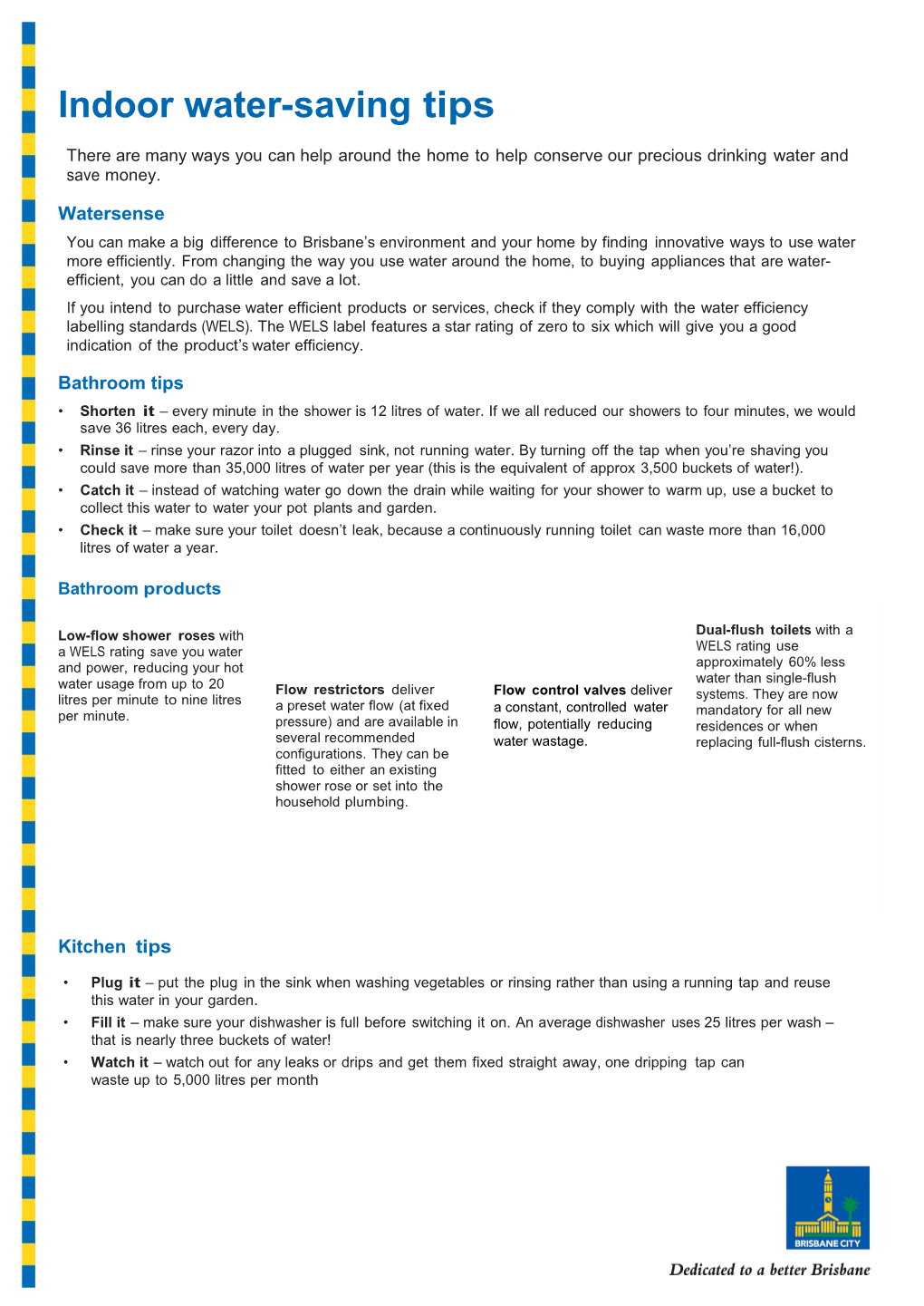 Watersmart City - Indoor Water-Saving Tips Fact Sheet