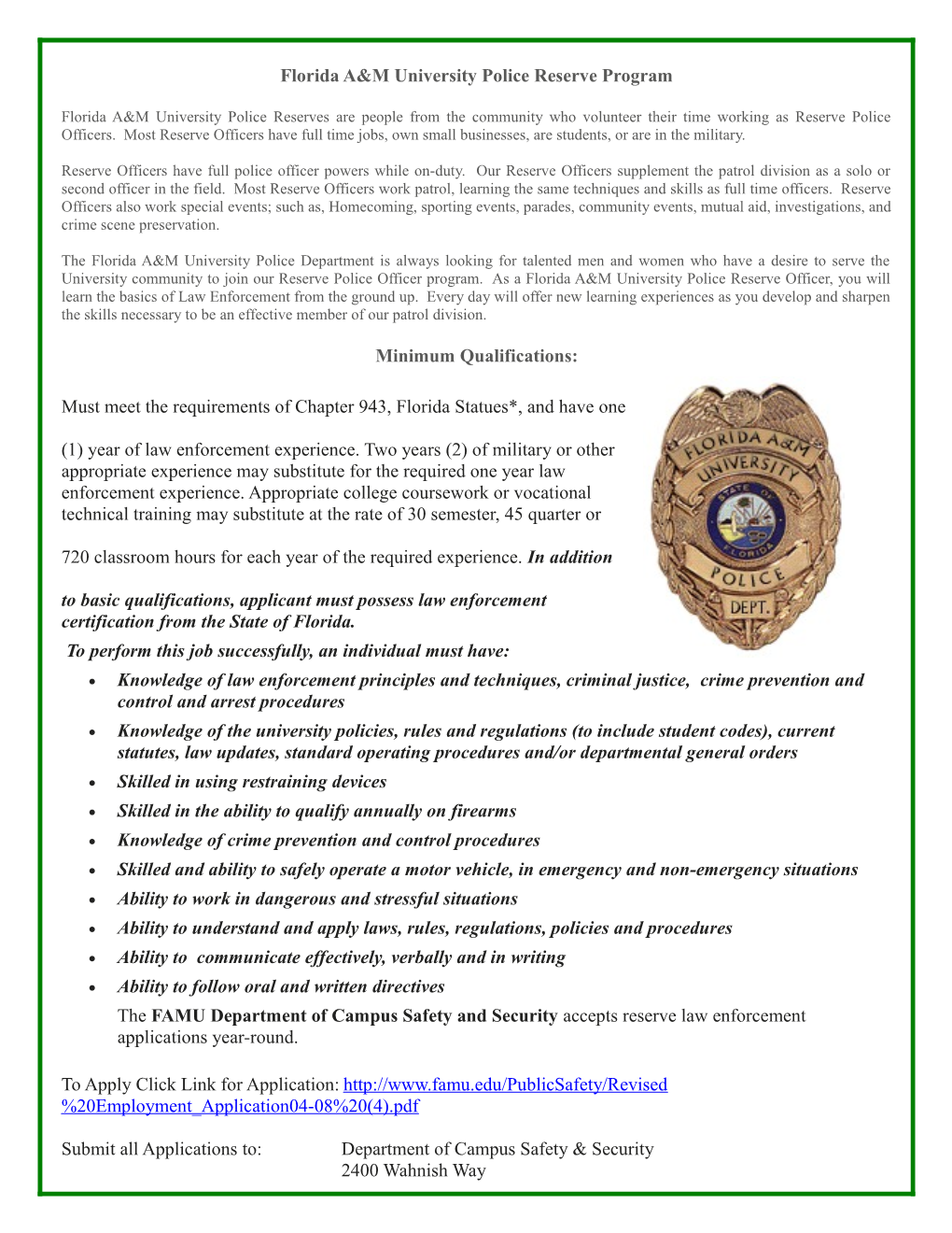 Florida A&M University Police Reserve Program