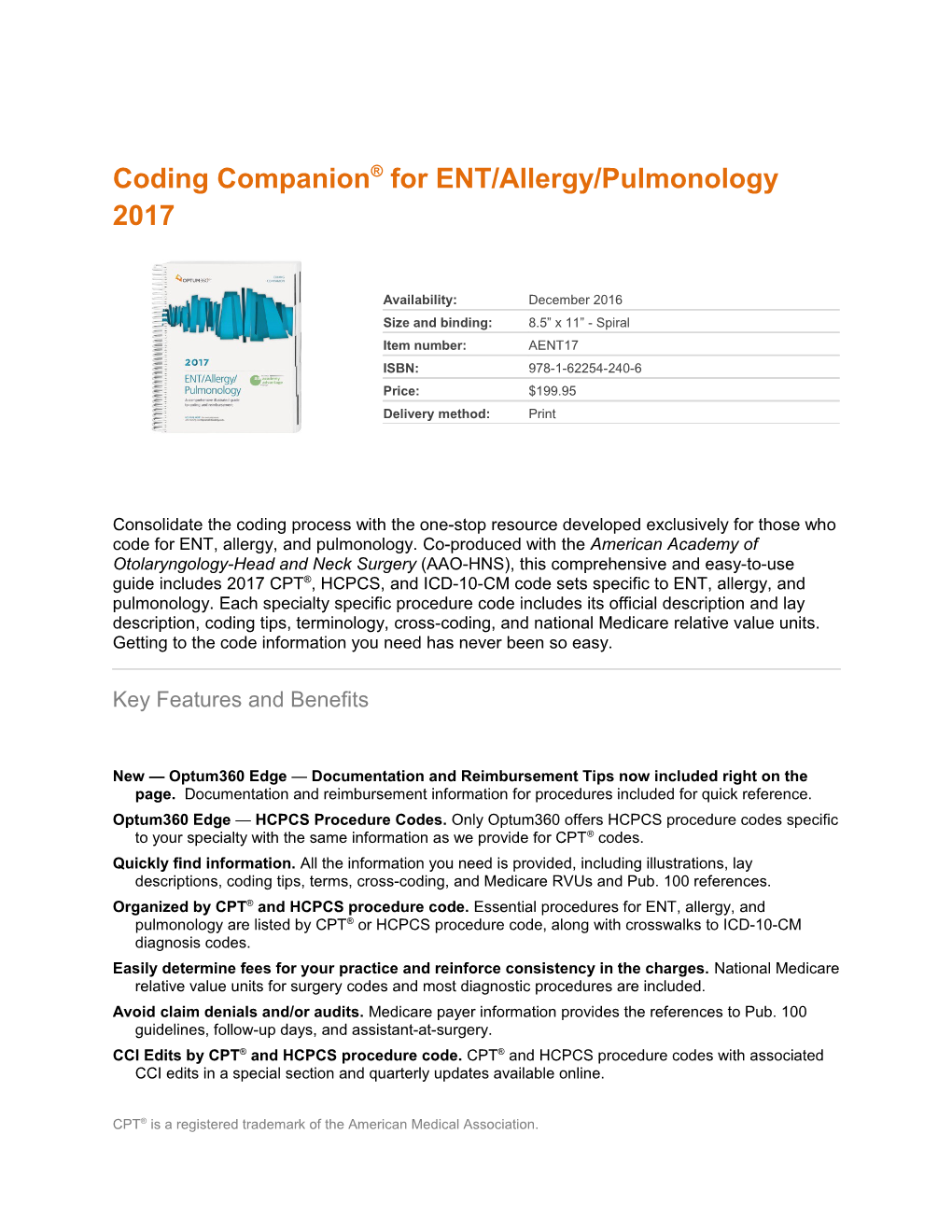 Coding Companion for ENT/Allergy/Pulmonology 2017