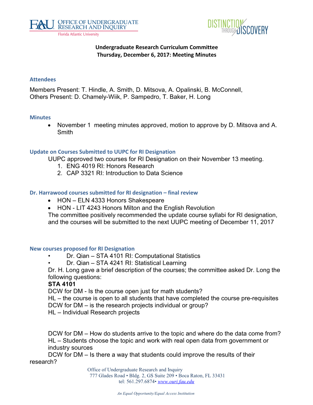 Undergraduate Research Curriculum Committee