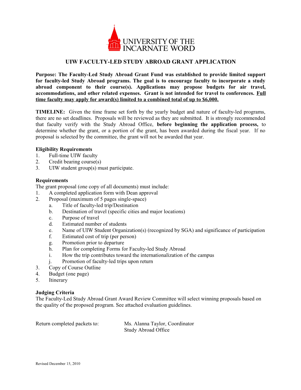 Uiw Faculty-Led Study Abroad Grant Application
