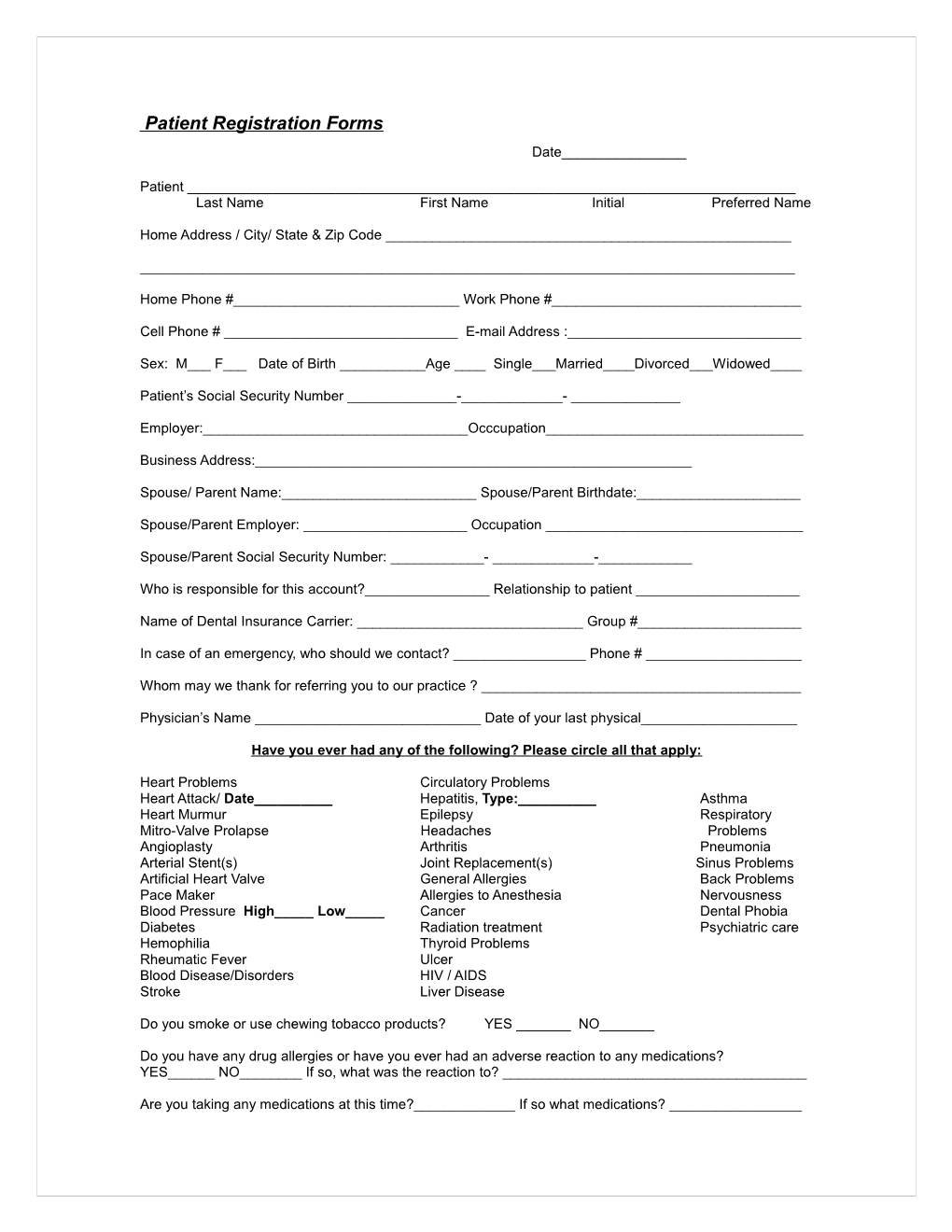 Patient Registration Forms