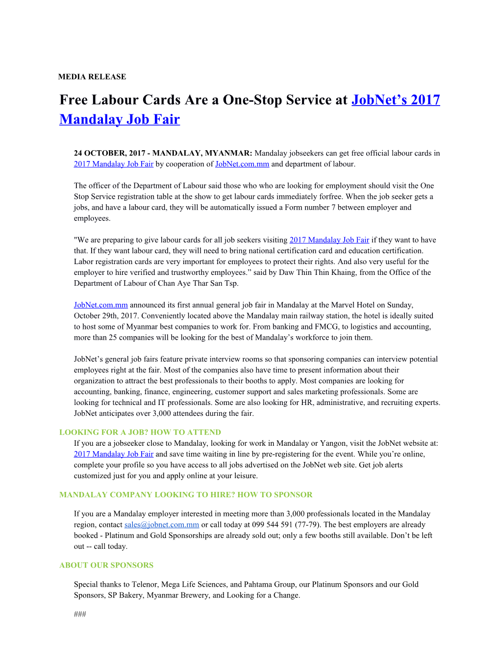 Free Labour Cards Are a One-Stop Service at Jobnet S 2017 Mandalay Job Fair