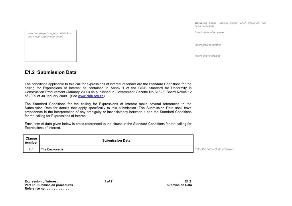 Part E1: Submission Proceduressubmission Data