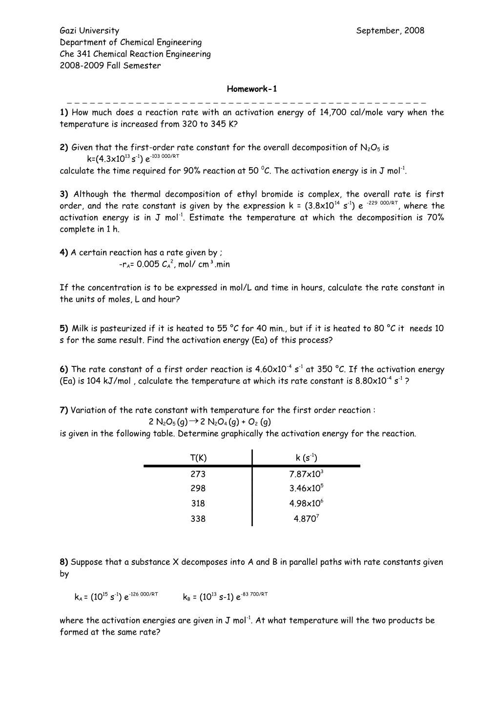 Che 341 Chemical Reaction Engineering