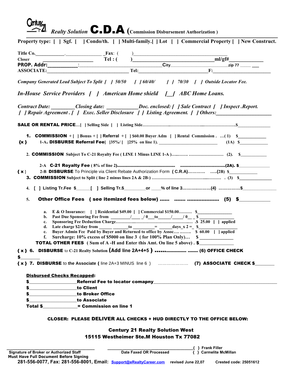 Commission/Closing Worksheet