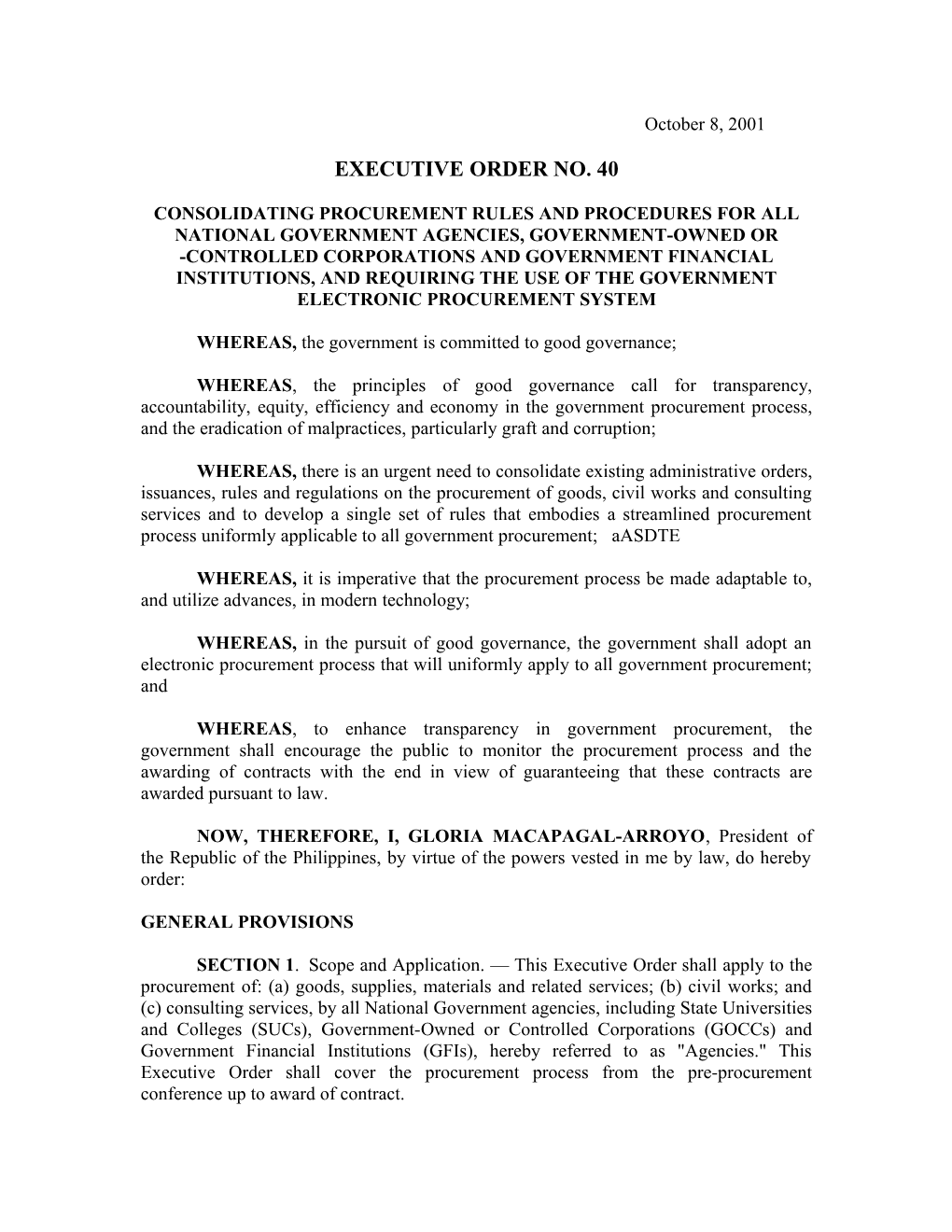 Executive Order No. 40