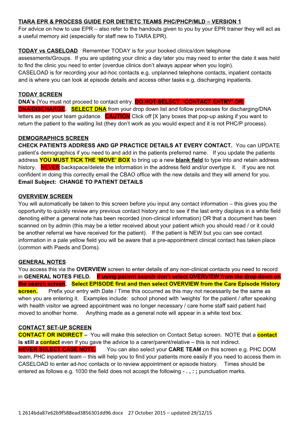 Tiara Epr & Process Guidefor Dietietc Teams Phc/Phcp/Mld Version 1