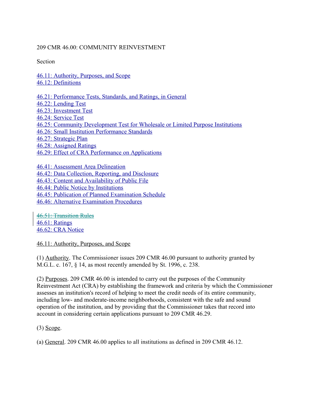 209 Cmr 46.00: Community Reinvestment