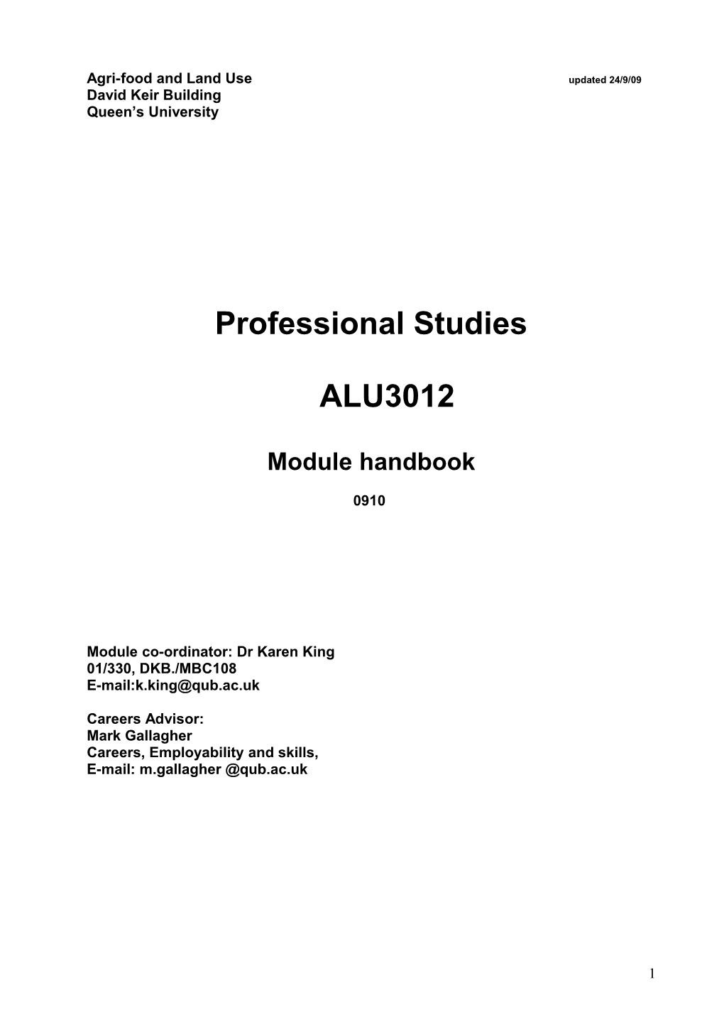 Professional Studies Handbook 0910Doc