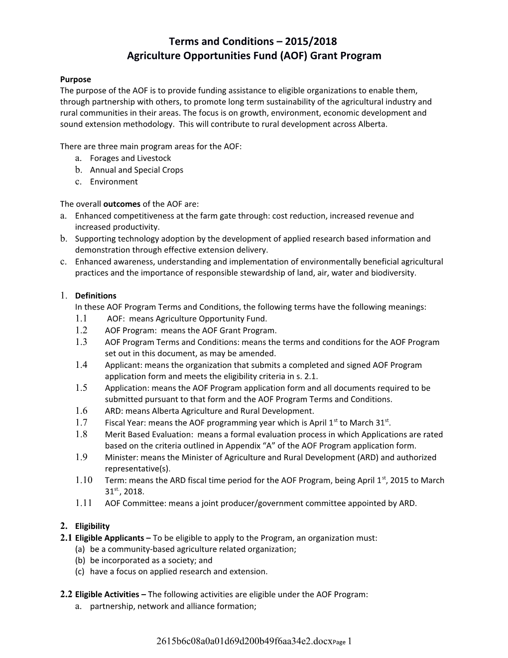 DRAFT Terms and Conditions 2012/2015